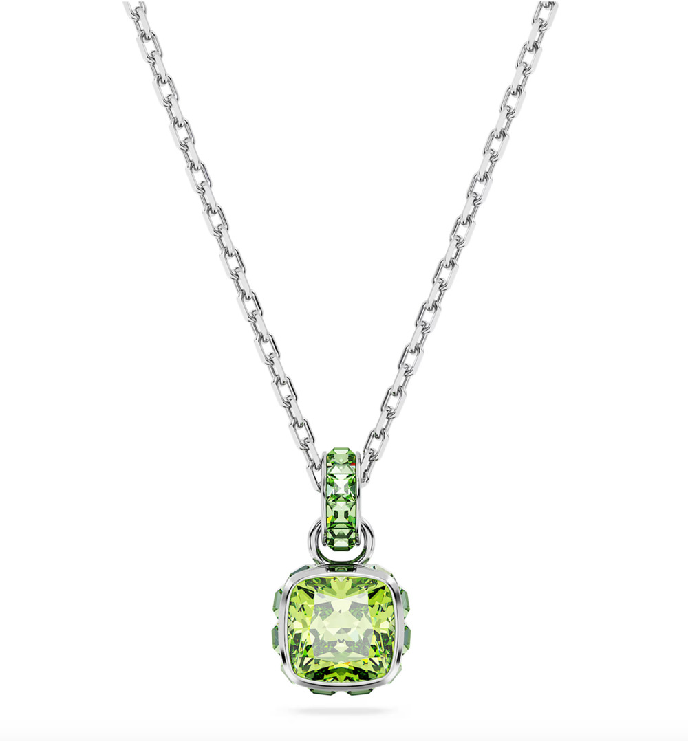 Swarovski August Birthstone Pendant Necklace Rhodium Plated Square Cut